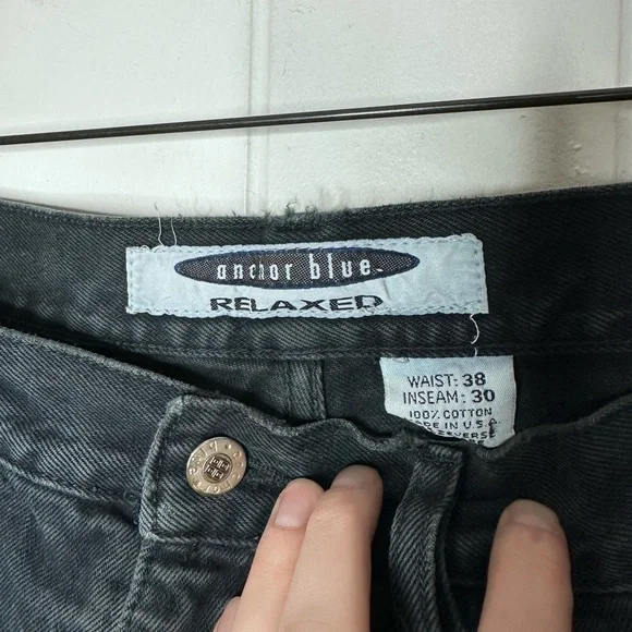 Vintage Anchor Blue Relaxed Baggy Black Jeans 90s Y2K - Picture 3 of 10